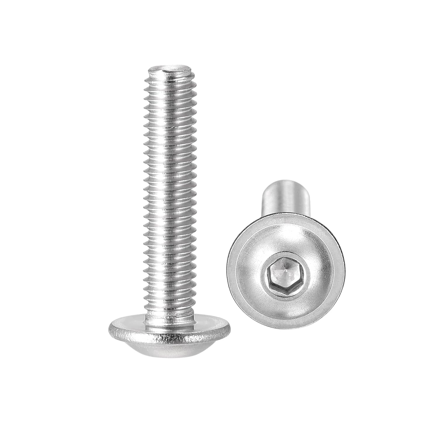 Flanged Button Head Socket Cap Screws, Hex Socket Drive Screw, 304 Stainless Steel Fasteners Bolts, Fully Threaded Machine Screw 50Pcs