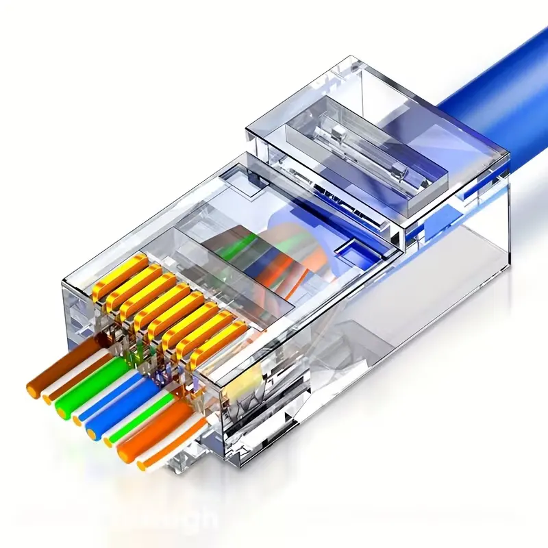Cat6 RJ45 Pass-Through Connectors, Gold-Plated